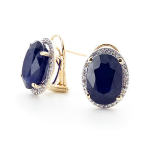 14K. SOLID GOLD FRENCH CLIPS EARRING WITH DIAMONDS & SAPPHIRES (Yellow Gold)